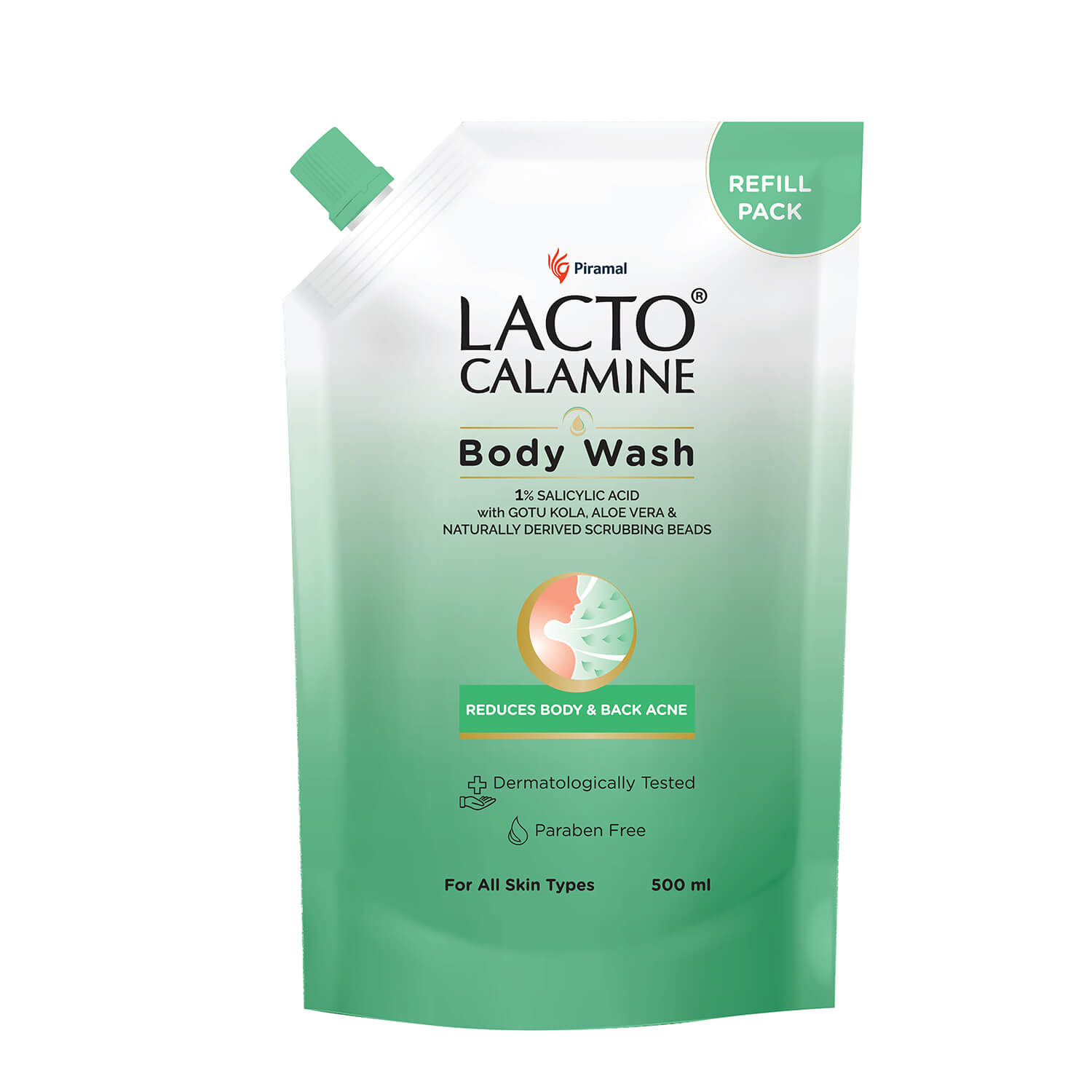 Lacto Calamine 1% Salicylic Acid Body Wash Pouch Pack With Cica, Aloe Vera, Turmeric Naturally Derived Scrubbing Beads |Reduce Stubborn Body