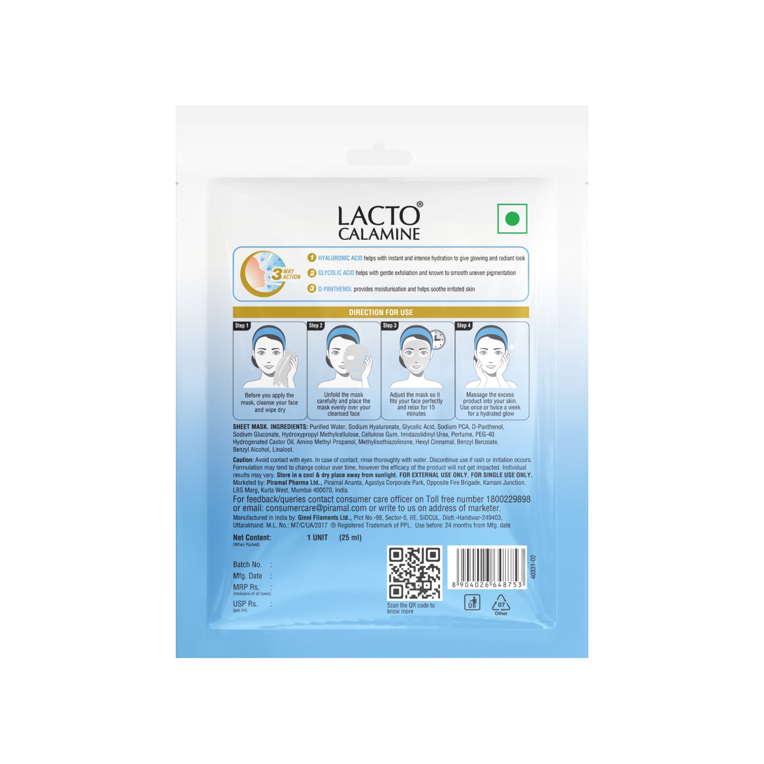 Lacto sheet mask Hyluronic Acid BOP