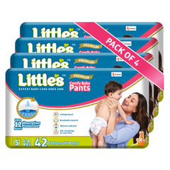 Little's Baby Pants Diapers with Wetness Indicator & 12 Hours Absorption, cottonsoft pants diaper SMALL pack of 4