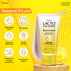 Lacto Calamine Sunscreen SPF 50 | PA +++ Sunscreen for Oily Skin | UVA – UVB Sunscreen | With Kaolin Clay and Lemon Extracts | 50 g