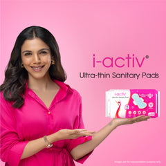 I activ Ultra Thin Sanitary Pads for Women | Anti-Rash Anti-Bacterial Cottony Soft Sanitary Napkins | No Nasties | Upto 12 Hours Heavy Flow Leak Protection | Soft Hydrophobic Wings