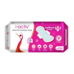 I activ Ultra Thin Sanitary Pads for Women | Anti-Rash Anti-Bacterial Cottony Soft Sanitary Napkins | No Nasties | Upto 12 Hours Heavy Flow Leak Protection | Soft Hydrophobic Wings
