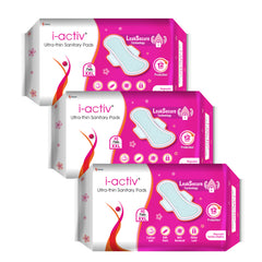 I activ Ultra Thin Sanitary Pads for Women | Anti-Rash Anti-Bacterial Cottony Soft Sanitary Napkins | No Nasties | Upto 12 Hours Heavy Flow Leak Protection | Soft Hydrophobic Wings