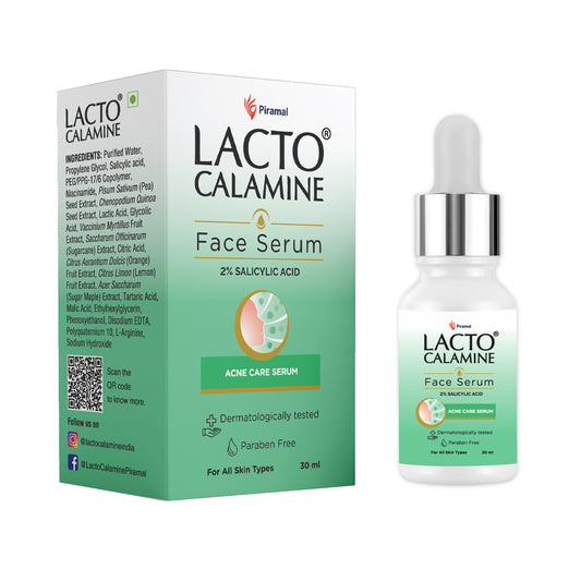 Lacto Calamine 2% Salicylic Acid Serum | Face Serum For Acne, Blackheads, Oil control & Open Pores | Serum For Clear Skin | Dermatologically Tested & Fragrance Free | 30ml