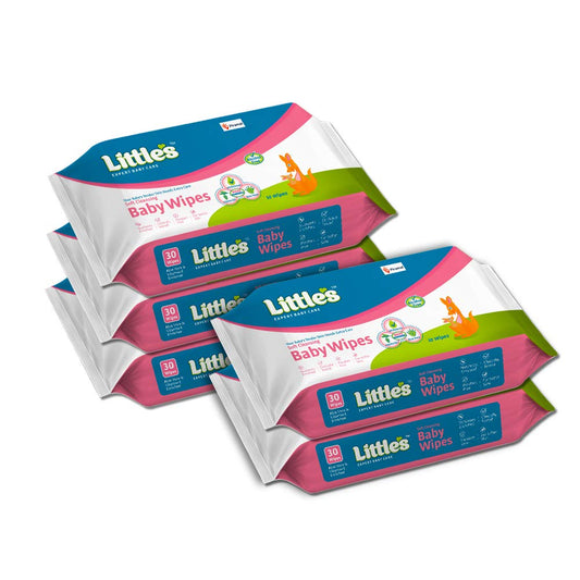Little's Soft Cleansing Baby Wipes | With Aloe Vera, Jojoba Oil and Vitamin E (30 Wipes) Pack of 5