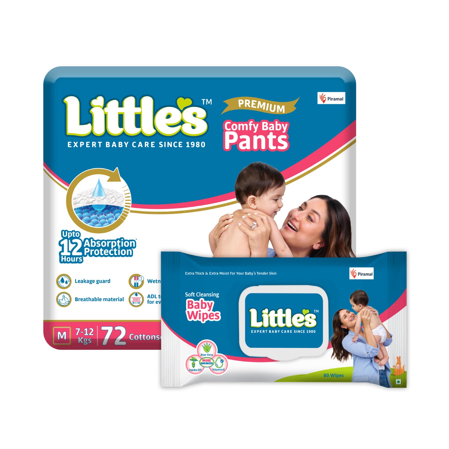 Little's Baby Pants Diapers with Wetness Indicator & 12 Hours Absorption, cottonsoft pants adn Little's Soft Cleansing Baby Wipes