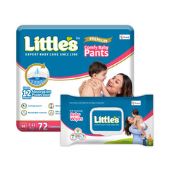 Little's Baby Pants Diapers with Wetness Indicator & 12 Hours Absorption, cottonsoft pants adn Little's Soft Cleansing Baby Wipes 