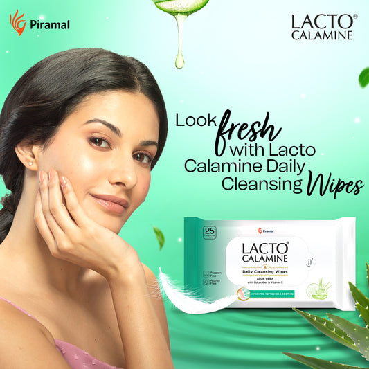 Lacto Calamine Daily Cleansing Facial Wipes | Wet Wipes for Face with Aloe Vera, Cucumber & Vitamin E | Makeup Remover Wipes| Paraben & Alcohol Free