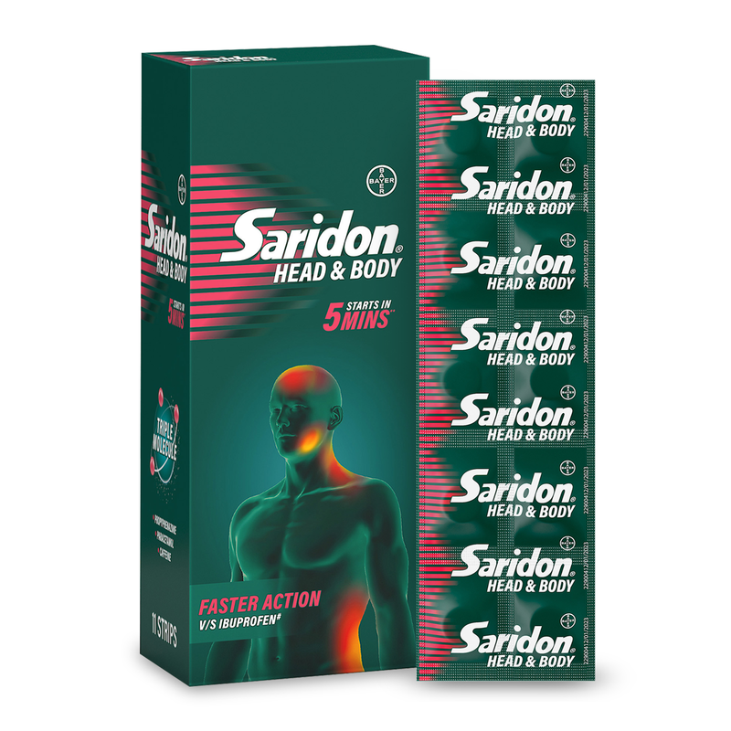 Saridon Head & Body, Faster Action vs Ibuprofen & plain Paracetamol, Starts in 5 mins