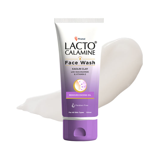 Lacto Calamine Face Wash For Oily Skin | Kaolin Clay, Niacinamide & Vitamin E | Facewash Reduces Excess Oil, Controls Pimples, Blackheads & Whiteheads | 100ml