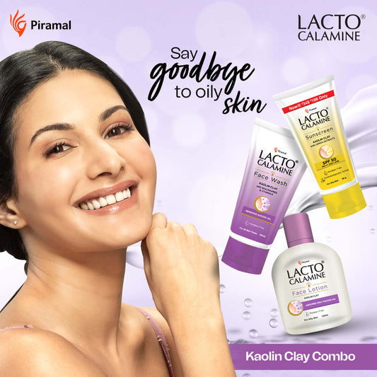 Lacto Calamine Kaolin Clay Combo Kit for Women | Combo of 3 Essentials for Matte Face | Facewash, Face Lotion & Sunscreen| For Oily Skin