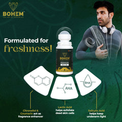 BOHEM Deodorant Underarm Roll-On With AHA & BHA | Anti Perspirant Roll On With Lactic Acid & Salicylic Acid - 50ml