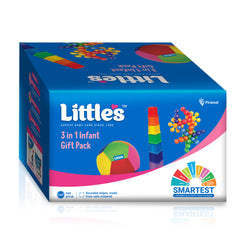 Little's 3 in 1 Infant Gift Pack Baby Toys | Stacking Cubes | Plush Baby Ball | Interlocking Stars | for 1+ Years Kids | Multiple Shapes & Colors | Gifts for Kids | Educational Toy