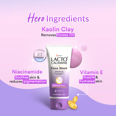 Lacto Calamine Face Wash For Oily Skin | Kaolin Clay, Niacinamide & Vitamin E | Facewash Reduces Excess Oil, Controls Pimples, Blackheads & Whiteheads | 100ml