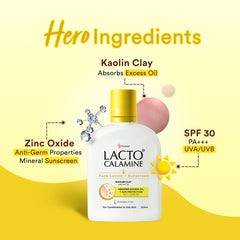 Lacto Calamine Face Lotion + Sunscreen | SPF 30 | UVA + UVB PA+++ | With Kaolin Clay & Zinc Oxide | Controls Excess Oil | Lightweight | For Oily Skin | For Women |