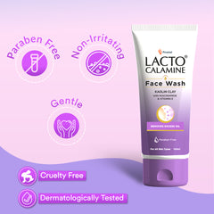 Lacto Calamine Face Wash For Oily Skin | Kaolin Clay, Niacinamide & Vitamin E | Facewash Reduces Excess Oil, Controls Pimples, Blackheads & Whiteheads | 100ml