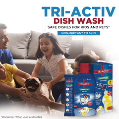 Tri-Activ Powder to Gel Dish Washing Liquid | Makes 1000ml Dishwasher Gel | Leaves No Residue | Grease Cleaner for Utensils | Liquid Kitchen Soap | Safe On Hands | Removes Odour - Lemon