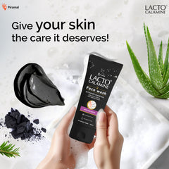 Lacto Calamine Activated Charcoal Face Wash with Aloe Vera & Tea Tree Extract for Deep Skin Detox. Removes impurities and fights blackheads & whiteheads. No Parabens, No Sulphates - 100 ml