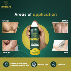 BOHEM Hair Removal Spray for Men with Thick foam for Back, Chest, Legs, Arms, Under Arms & Intimate Areas  - 200g