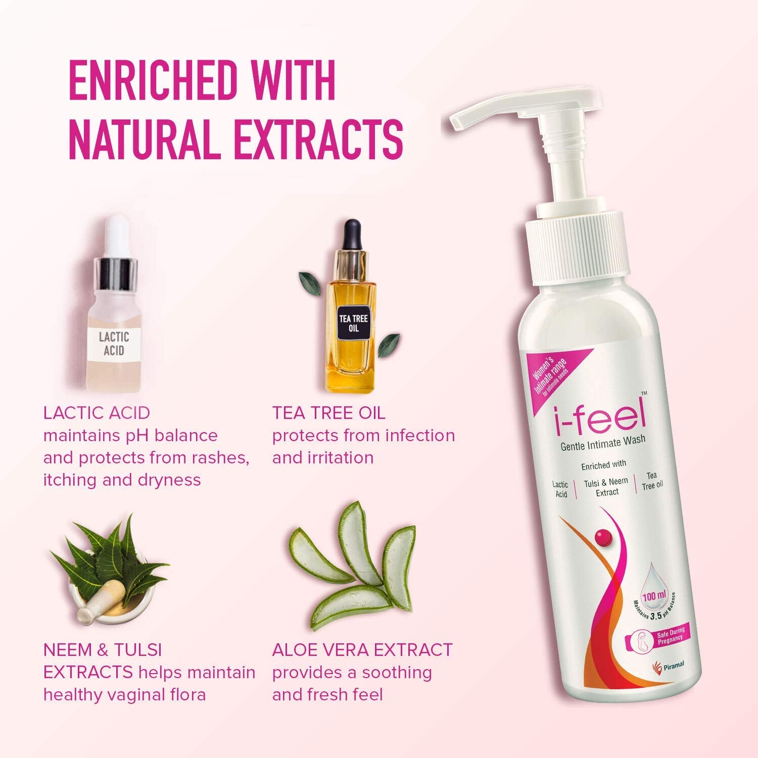 i-feel Gentle Intimate Wash | Contains Tea-Tree Oil, Neem, Tulsi & Aloevera Extracts, 100ml Buy 1 Get 1 Free