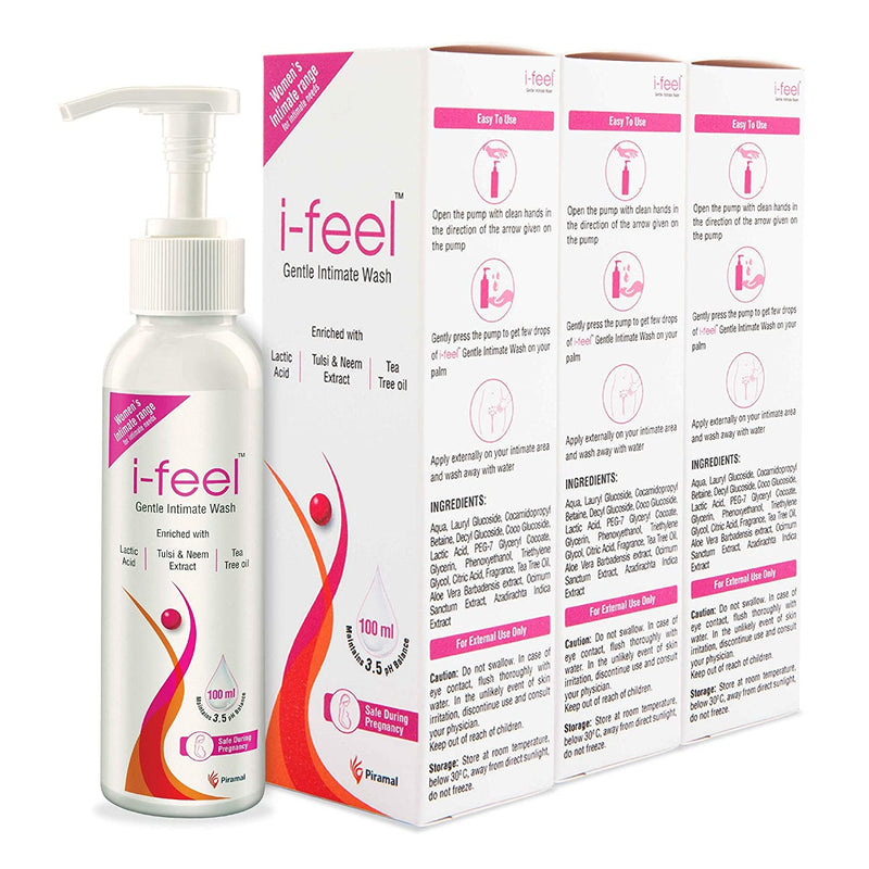 i-feel Gentle Intimate Wash | Contains Tea-Tree Oil, Neem, Tulsi & Aloevera Extracts, 100ml Buy 1 Get 1 Free