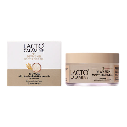 Lacto Calamine Dewy Rice Moisturizer for Face | Face Moisturiser with Rice Water & Niacinamide for Glass Skin | Korean Type Skin | Dermatologically Tested