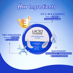 Lacto Calamine Light Moisturizer Gel Crème | 150g | Face Moisturiser for Oily Skin | Moisturizer Cream with Pro Ceramides, Niacinamide & Triple Vitamins - Vitamin C, E & B5 | Dermatologically Tested