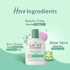 Lacto Calamine Face Lotion | Daily Moisturizer For Face - Combination To Normal Skin | Kaolin Clay & Aloe Vera | Fights Pimples, Darkspots & Blackheads | Body Lotion | 120ml