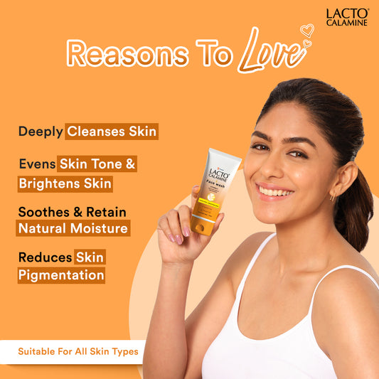 Lacto Calamine Vitamin C face wash with Aloe Vera & Niacinamide for bright and glowing skin | Exfoliates skin, reduces pigmentation, No parabens, no sulphates – (100 ml ), Orange
