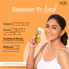 Lacto Calamine Vitamin C face wash with Aloe Vera & Niacinamide for bright and glowing skin | Exfoliates skin, reduces pigmentation, No parabens, no sulphates – (100 ml ), Orange