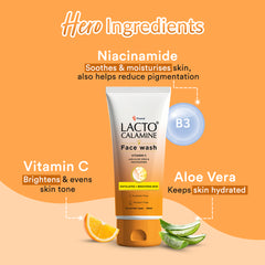 Lacto Calamine Vitamin C face wash with Aloe Vera & Niacinamide for bright and glowing skin | Exfoliates skin, reduces pigmentation, No parabens, no sulphates – (100 ml ), Orange
