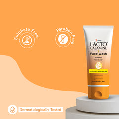 Lacto Calamine Vitamin C face wash with Aloe Vera & Niacinamide for bright and glowing skin | Exfoliates skin, reduces pigmentation, No parabens, no sulphates – (100 ml ), Orange