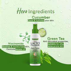 Lacto Calamine Face Toner With Cucumber | Deep Pore Cleansing | Open Pores Tightening with Green Tea & Niacinamide For Cool & Hydrated Skin | No Sulphate, No Alcohol, No Parabens | 120ml