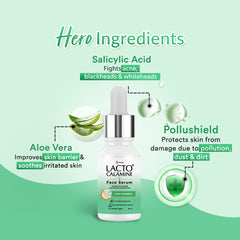 Lacto Calamine 2% Salicylic Acid Serum | Face Serum For Acne, Blackheads, Oil control & Open Pores | Serum For Clear Skin | Dermatologically Tested & Fragrance Free | 30ml