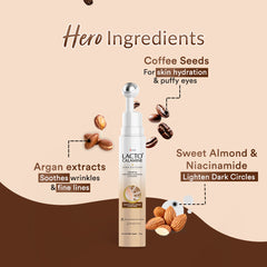 Lacto Calamine Under Eye Cream For Dark Circles for Women & Men | Fine Lines & Puffy Eyes With Cooling Massage Roller | With Coffee Oil, Multi-Peptides, Niacinamide, & Vitamin E | 15g