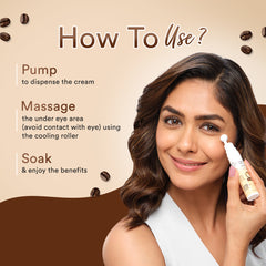 Lacto Calamine Under Eye Cream For Dark Circles for Women & Men | Fine Lines & Puffy Eyes With Cooling Massage Roller | With Coffee Oil, Multi-Peptides, Niacinamide, & Vitamin E | 15g