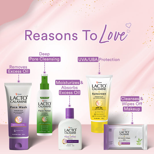 Lacto Calamine Premium Skincare Kit | Facewash, Sunscreen, Face Lotion, Toner, Facial wipes | For Oil Free Radiance | Set of 5 signature products | Gift box