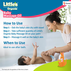 Little's Organix Baby Massage Oil with Natural Almond Oil, Vitamin E, Rosemary & Coconut Oil for Baby Massage | Clinically & Dermatologically Tested | Non-sticky Baby Oil for New Born | 200ml