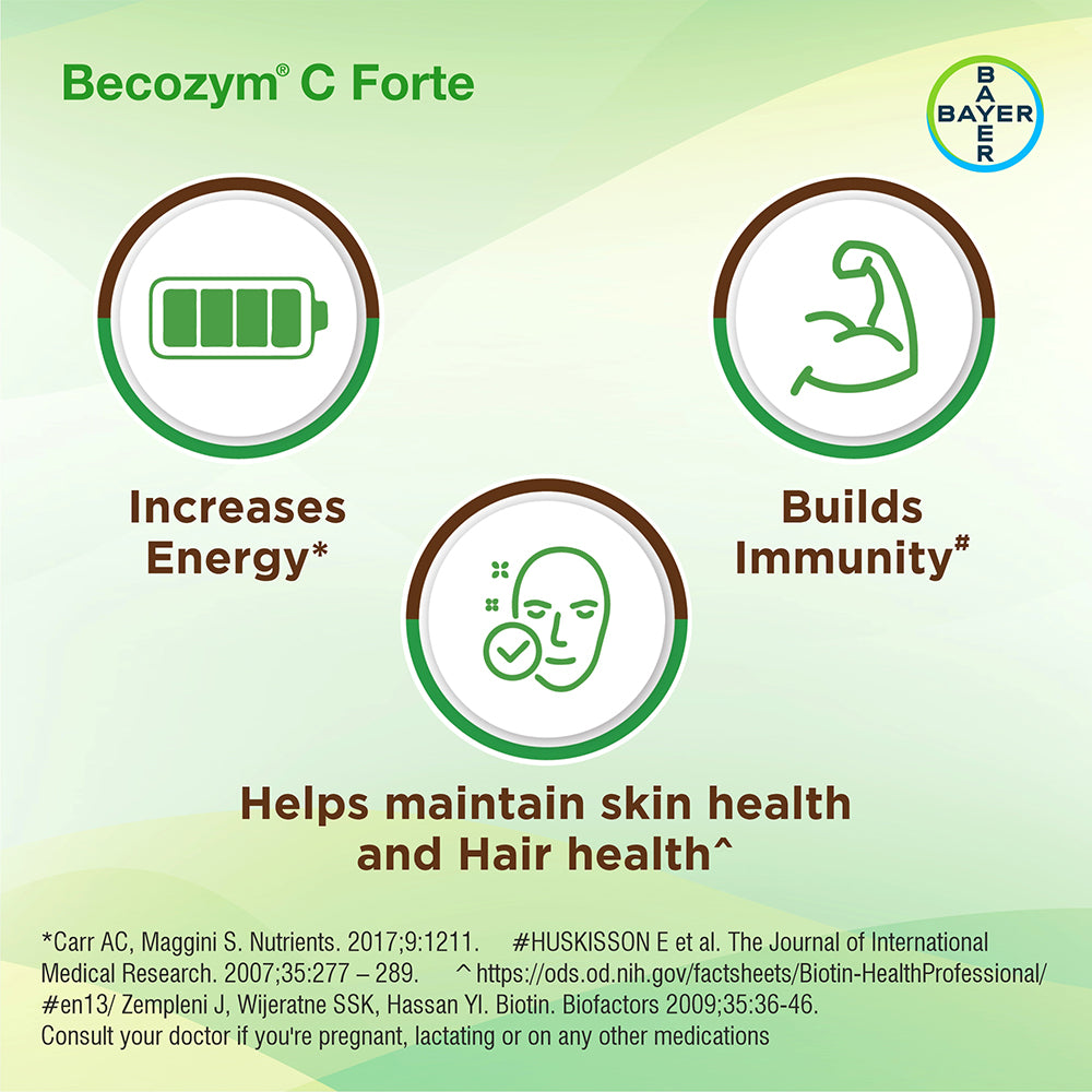 Becozym C Forte - B Complex Tablet with Vitamin C and Biotin (20 tablets)