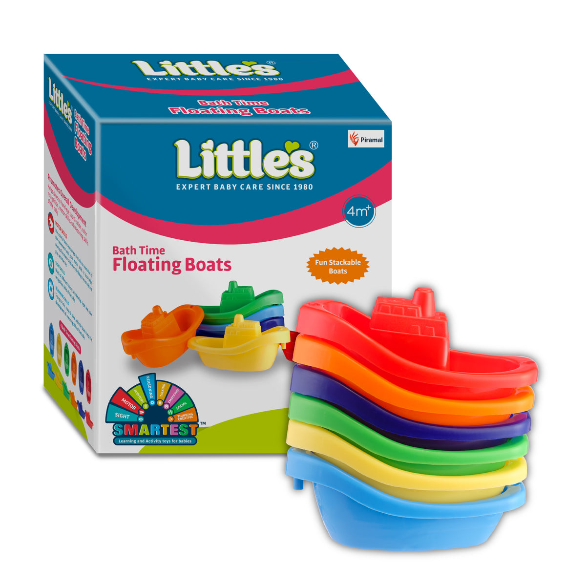 Little’s Bath Time Floating Boats l Bath Toy for babies l Educational & Developmental Toys I Infant & Preschool Toys I 6 pieces, Multi-color
