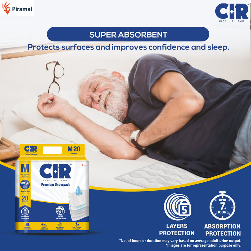 CIR Premium Underpads, Medium (60x60cm) | 7 hrs Absorption Protection | 20 Units | Waterproof | Protects surfaces from incontinence | Super Soft Polymer