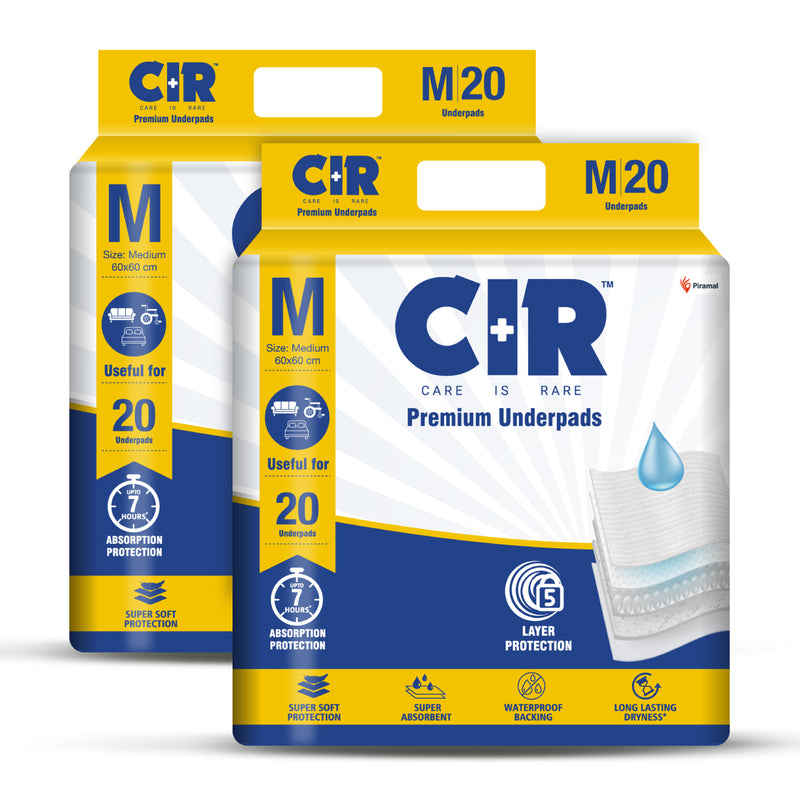 CIR Premium Underpads, Medium (60x60cm) | 7 hrs Absorption Protection | 20 Units | Waterproof | Protects surfaces from incontinence | Super Soft Polymer