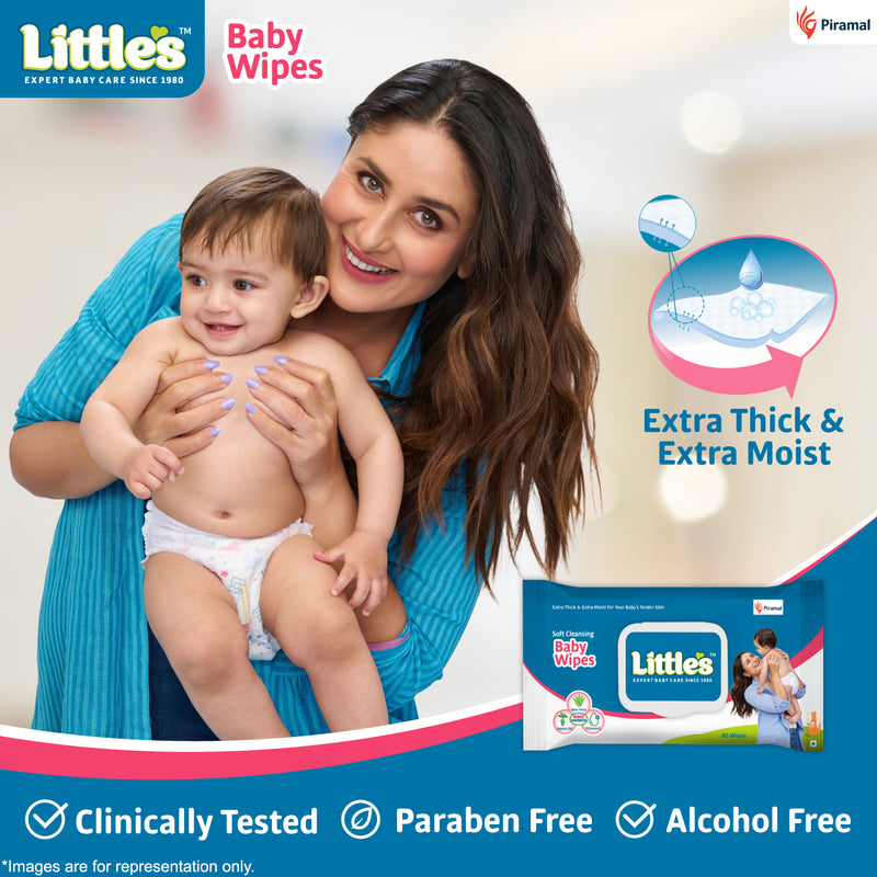 Little's Care Package (Little's Comfy Baby Pants | Medium I Superjumbo Pack of 1, Little's Soft Cleansing Baby Wipes Lid Pack of 1, Little's Organix Gentle Baby Liquid Detergent | Contains Organic Aloevera & Neem Extract-400gm)