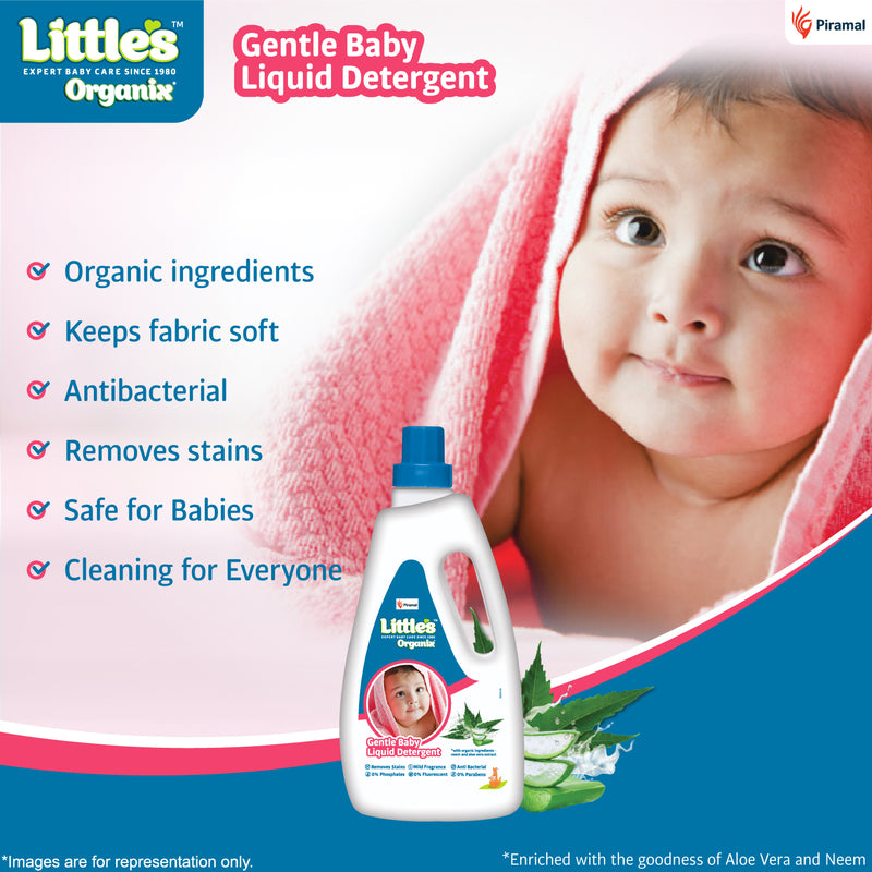 Little's Care Package (Little's Comfy Baby Pants | Medium I Superjumbo Pack of 1, Little's Soft Cleansing Baby Wipes Lid Pack of 1, Little's Organix Gentle Baby Liquid Detergent | Contains Organic Aloevera & Neem Extract-400gm)