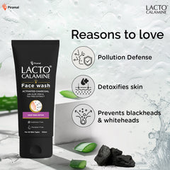 Lacto Calamine Activated Charcoal Face Wash with Aloe Vera & Tea Tree Extract for Deep Skin Detox. Removes impurities and fights blackheads & whiteheads. No Parabens, No Sulphates - 100 ml