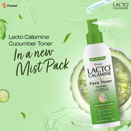 Lacto Calamine Face Toner With Cucumber | Deep Pore Cleansing | Open Pores Tightening with Green Tea & Niacinamide For Cool & Hydrated Skin | No Sulphate, No Alcohol, No Parabens | 120ml