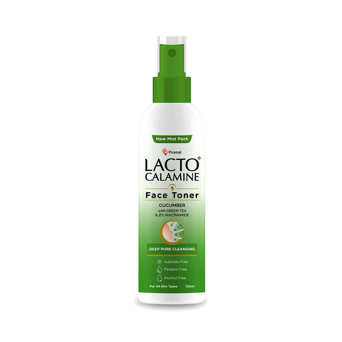 Lacto Calamine Face Toner With Cucumber | Deep Pore Cleansing | Open Pores Tightening with Green Tea & Niacinamide For Cool & Hydrated Skin | No Sulphate, No Alcohol, No Parabens | 120ml