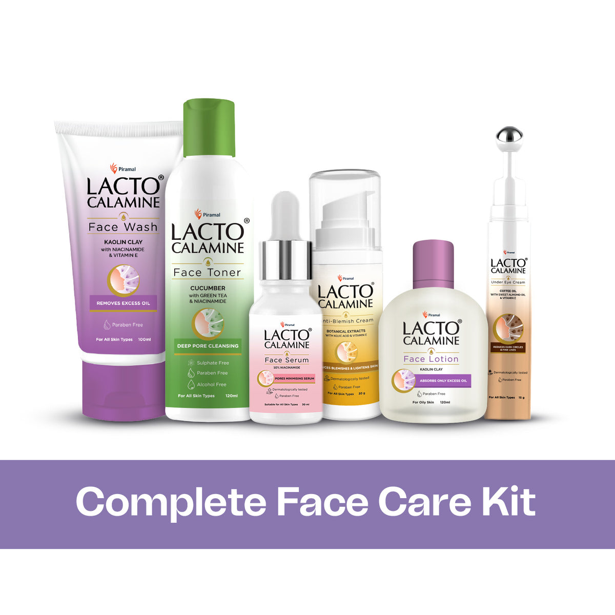 Lacto Calamine Complete Face Care Kit- Combo of 6 for women | Everyday essentials for radiant skin | AM/PM | Cleanse, tone, moisturise and treat