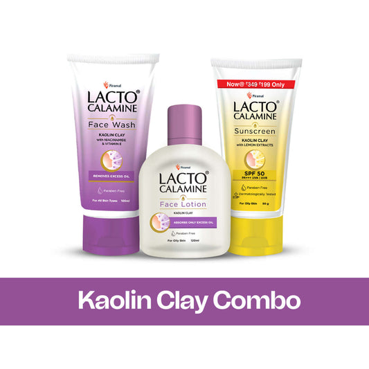 Lacto Calamine Kaolin Clay Combo Kit for Women | Combo of 3 Essentials for Matte Face | Facewash, Face Lotion & Sunscreen| For Oily Skin