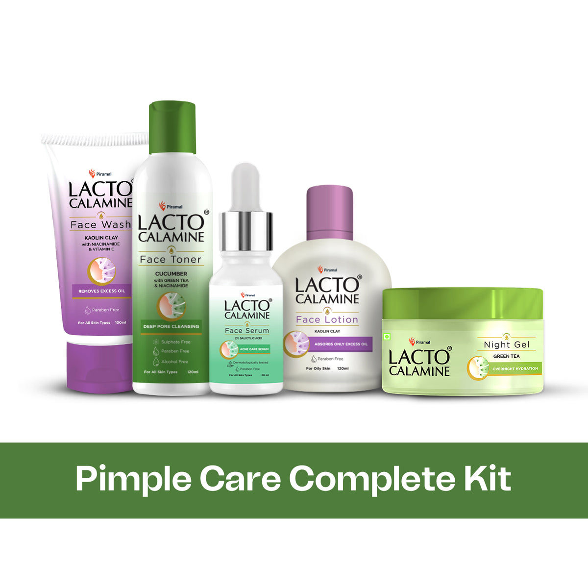 Lacto Calamine Pimple Care Complete Kit-Combo of 5 for Women | acne-care for Oily Skin | Toner, Lotion, Serum and Night Gel